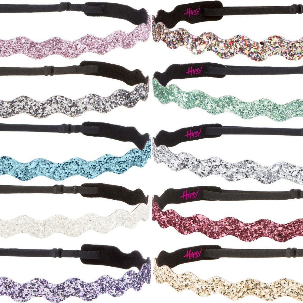 Hipsy Gift 10-Pack Bling Glitter Adjustable No Slip Wave Pastel Headbands
